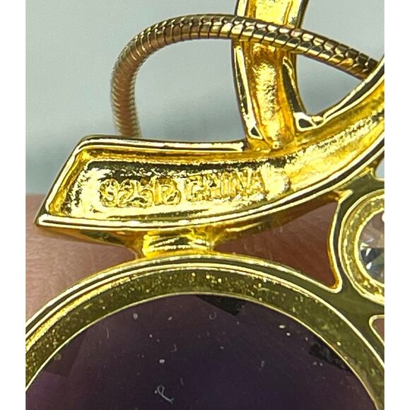 ROSS SIMONS Necklace 14K Gold / 925 Silver Sapphire Blue Clear CZ O27 - Picture 3 of 4